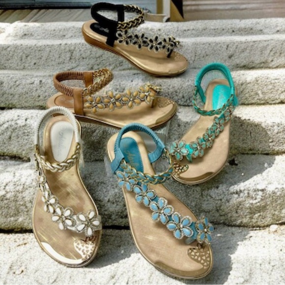 Italina Light Green Flower Rhinestone Slingback Sandal - Picture 8 of 8